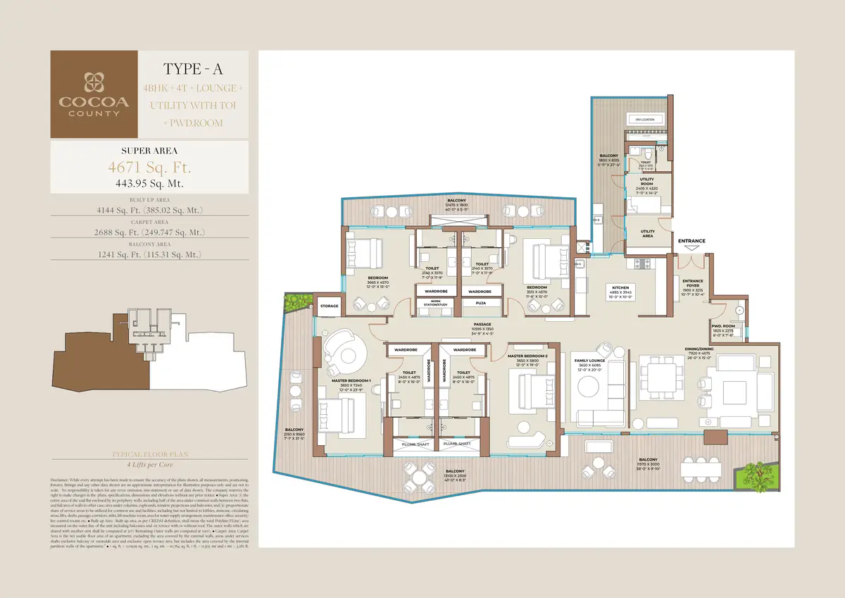 Cocoa County Type A 4 BHK floor plan – 4,671 sq ft