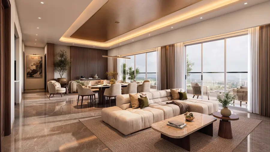 Spacious living and dining room in a Cocoa County apartment